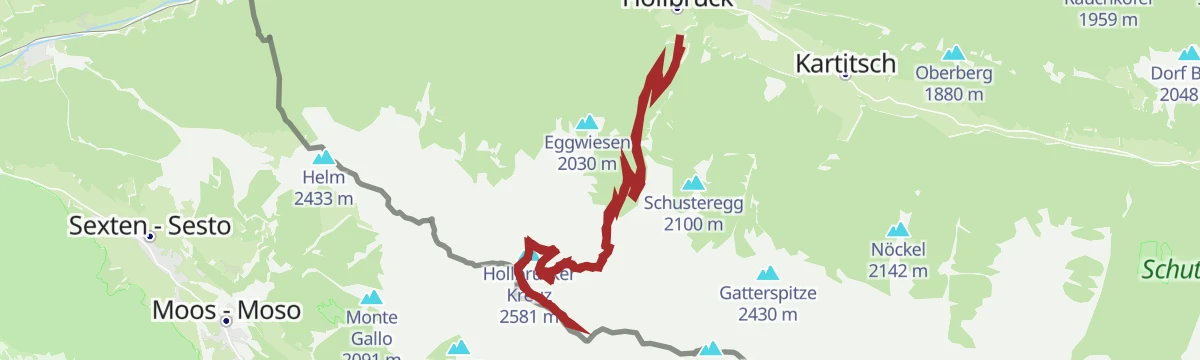 Route map: Hollbrucker Kreuz und Kriegerfriedhof Hochgränten